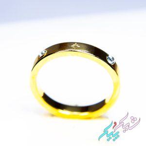 انگشتر حلقه‌ای نگین‌دار طلایی سایز S استیل | روکش طلا - GOLD PLATED