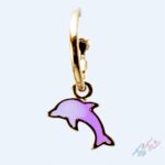 گوشواره حلقه ای با آویز طلایی و دلفین بنفش - Image 2