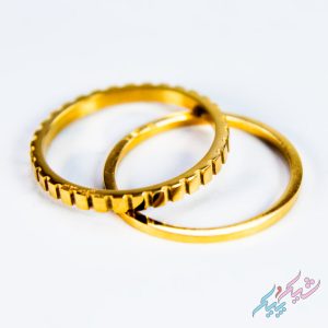 پک دوتایی انگشتر استیل طلایی I Am ساده و چرخ‌دنده‌ای سایز L | روکش طلا – GOLD PLATED
