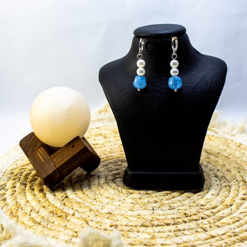 گوشواره مرواریدی سفید و آبی - Image 1