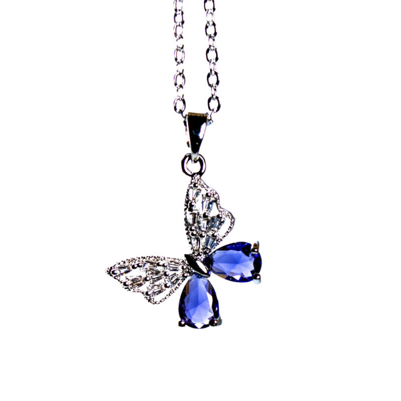 گردنبند پروانه نگین دار بنفش - Image 4