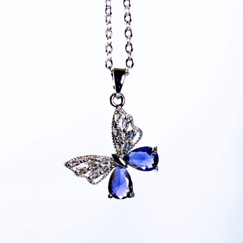گردنبند پروانه نگین دار بنفش - Image 2