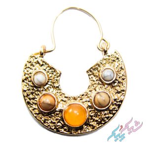 گوشواره حلقه‌ای سنگ‌دار با طراحی سنتی مدرن