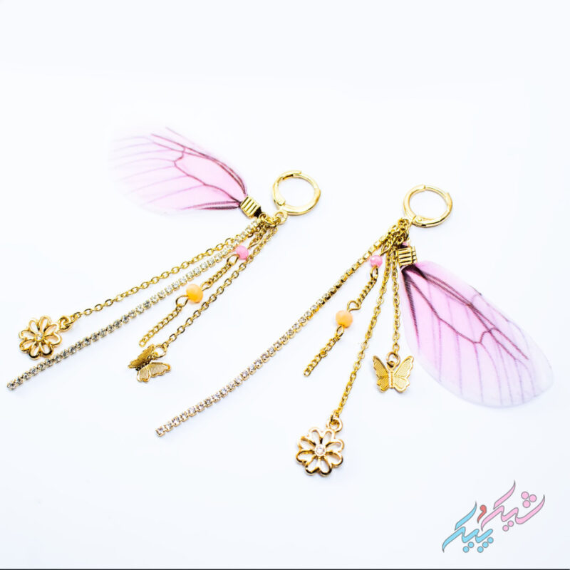 گوشواره آویزدار پروانه‌ای با بال بنفش - Image 2