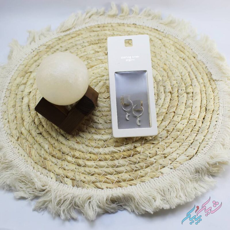 گوشواره حلقه ای نقره با آویز ماه - Image 1