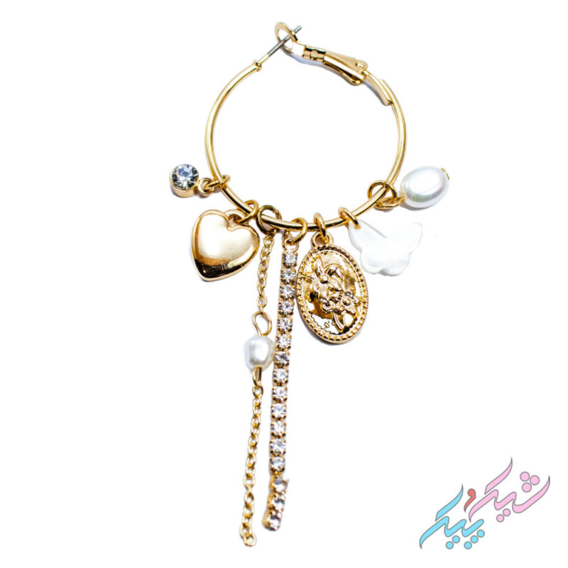 گوشواره حلقه‌ای زنانه با آویزدار - Image 1