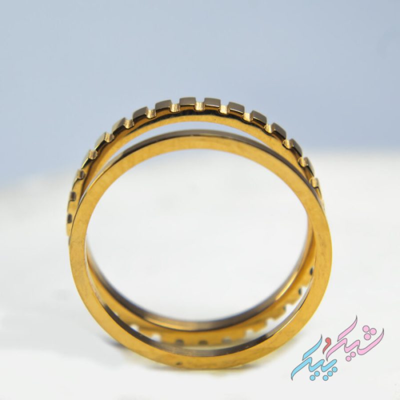 پک دوتایی انگشتر استیل طلایی I Am ساده و چرخ‌دنده‌ای سایز L | روکش طلا – GOLD PLATED - تصویر 3