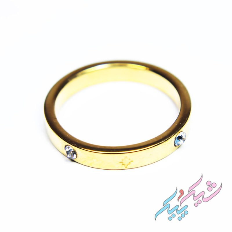 انگشتر حلقه‌ای نگین‌دار طلایی سایز S استیل | روکش طلا - GOLD PLATED - تصویر 2