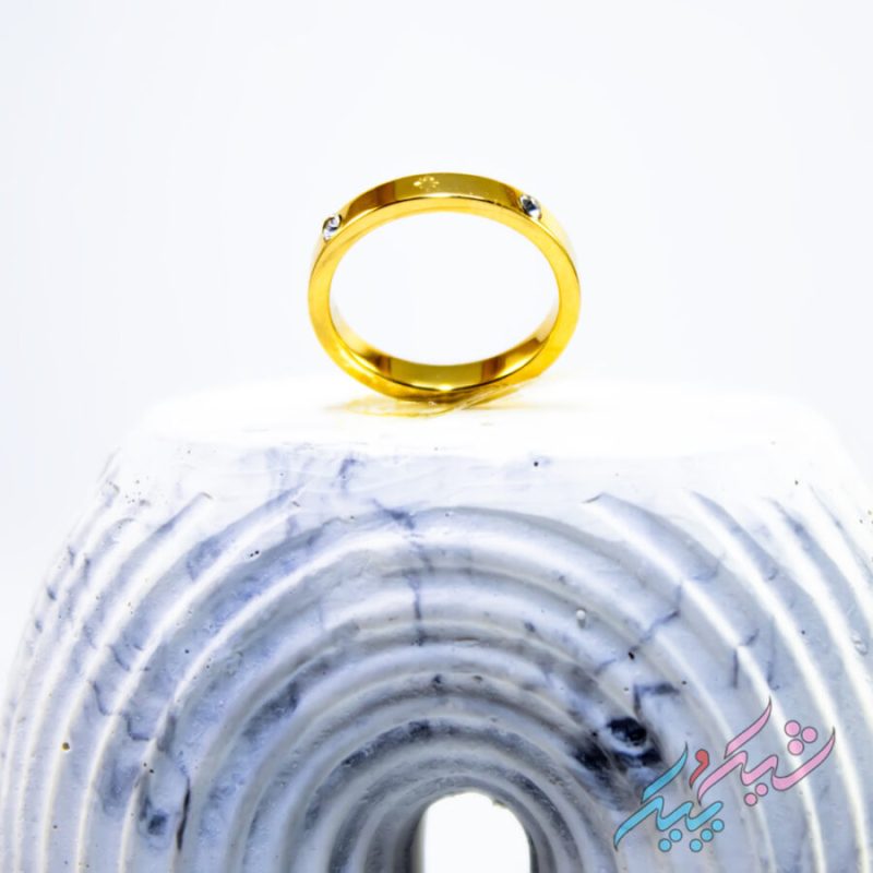 انگشتر حلقه‌ای نگین‌دار طلایی سایز S استیل | روکش طلا - GOLD PLATED - تصویر 3