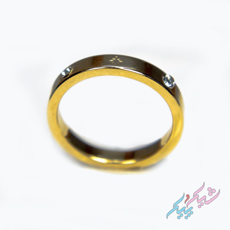 انگشتر حلقه‌ای نگین‌دار طلایی سایز S استیل | روکش طلا - GOLD PLATED - تصویر 4