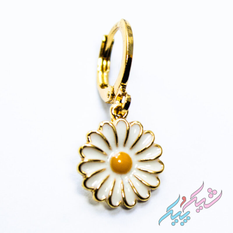 گوشواره حلقه‌ای گل بابونه طلایی - Image 1