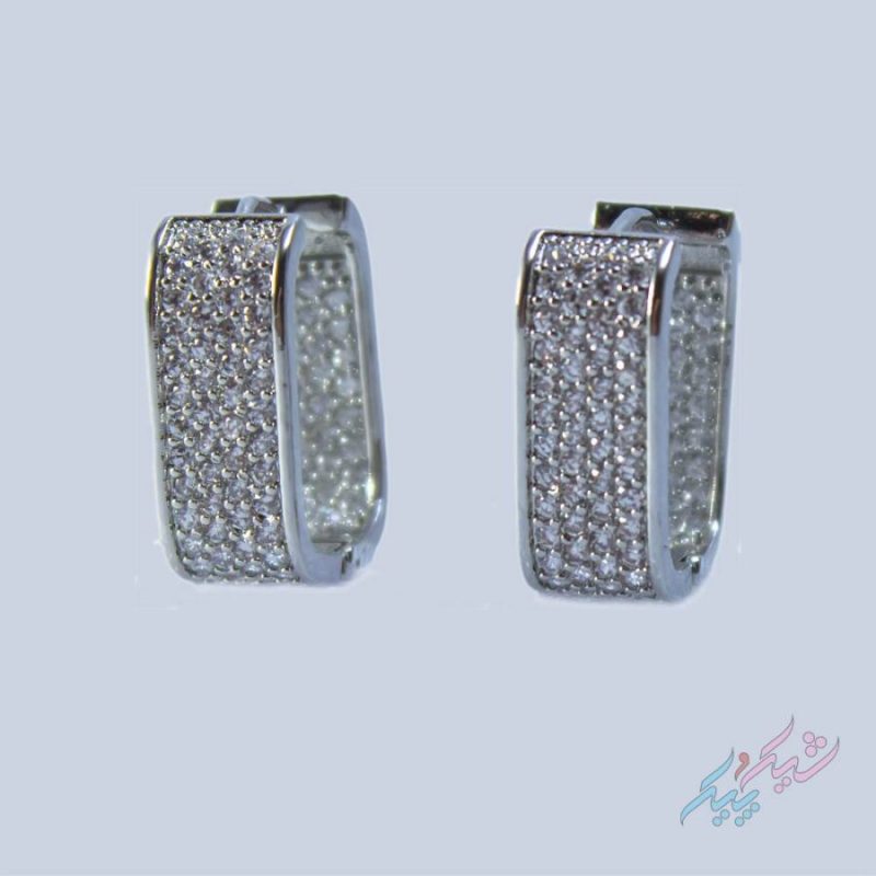 گوشواره مجلسی لوکس فول نگین تیتانیوم میخ نقره 925 - تصویر 2