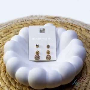 پک گوشواره و پیرسینگ میخی سه جفتی مدل توپی نگین دار