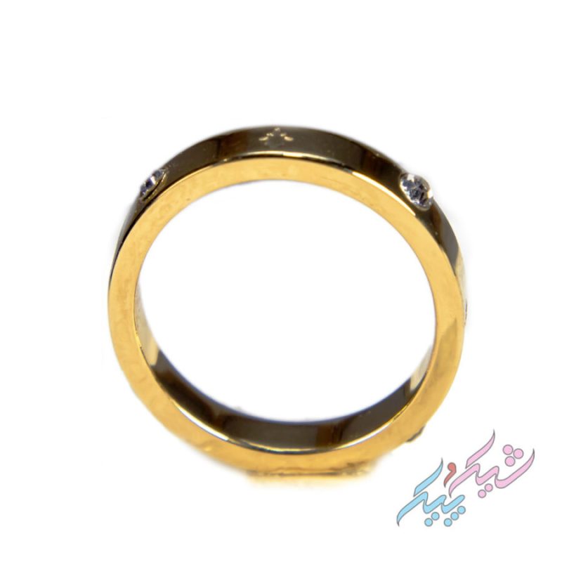 انگشتر حلقه‌ای نگین‌دار طلایی سایز S استیل | روکش طلا - GOLD PLATED - تصویر 6