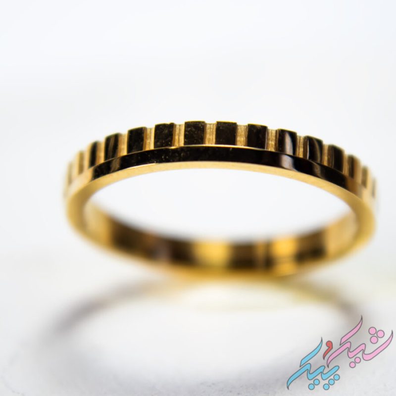 پک دوتایی انگشتر استیل طلایی I Am ساده و چرخ‌دنده‌ای سایز L | روکش طلا – GOLD PLATED - تصویر 2