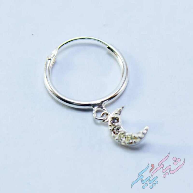 گوشواره حلقه ای نقره با آویز ماه - Image 2