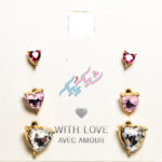 ست سه‌تایی گوشواره نگین‌دار قلبی شکل