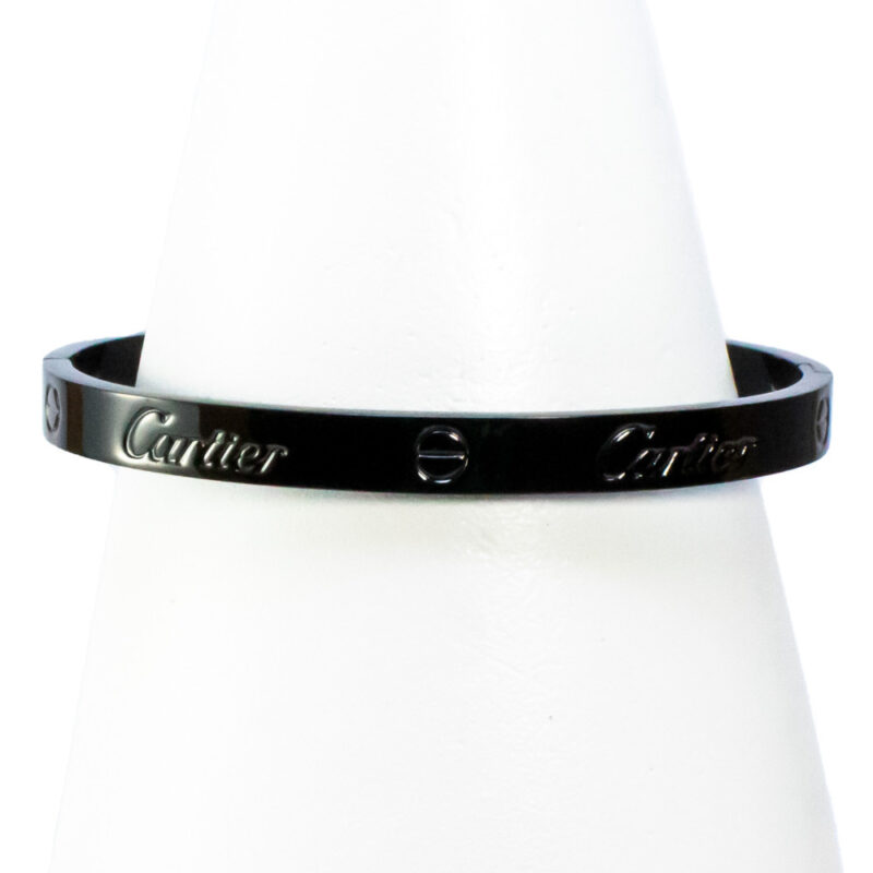دستبند بنگل مشکی با حک برند Cartier وارداتی - Image 2
