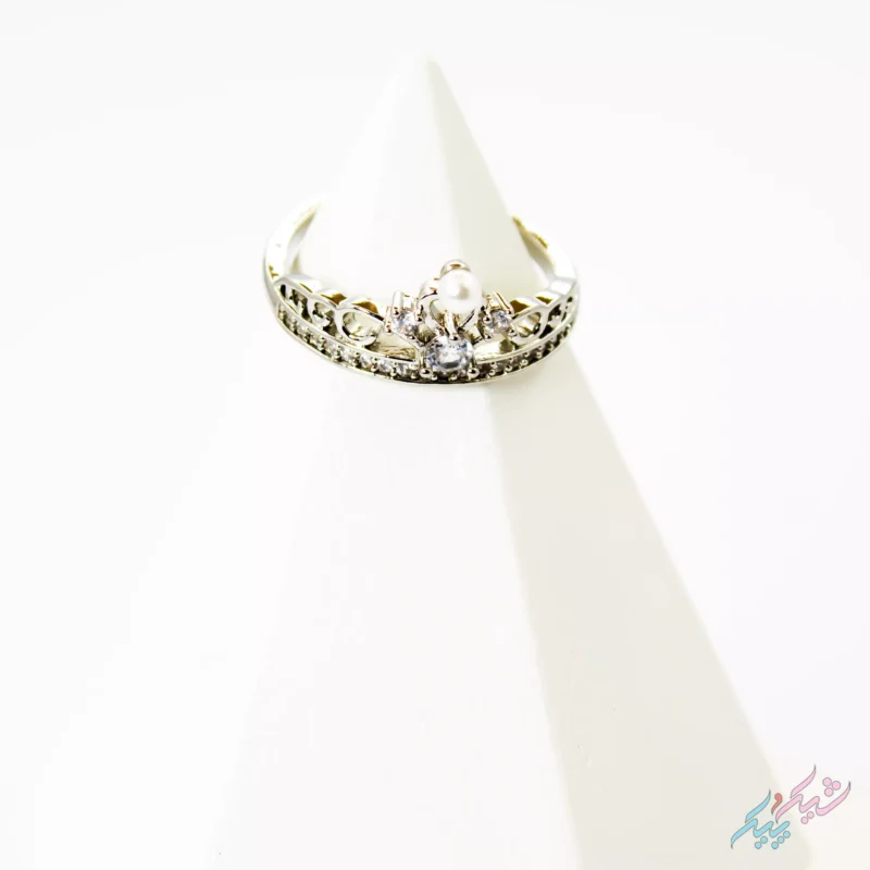 انگشتر مدل تاج با مروارید سفید
