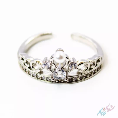 انگشتر مدل تاج با مروارید سفید