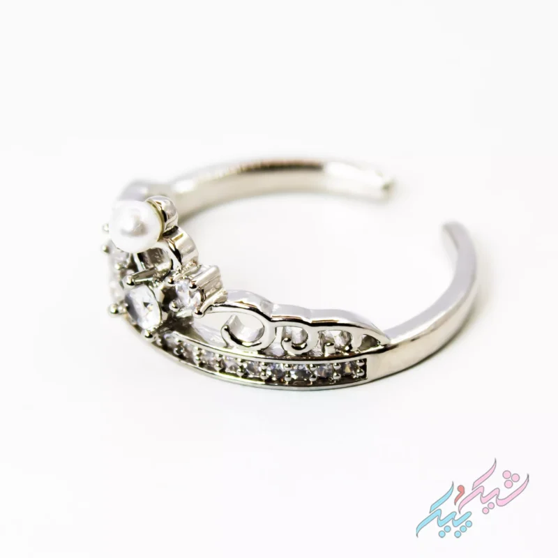 انگشتر مدل تاج با مروارید سفید