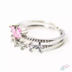 انگشتر تاج الماسی با نگین صورتی