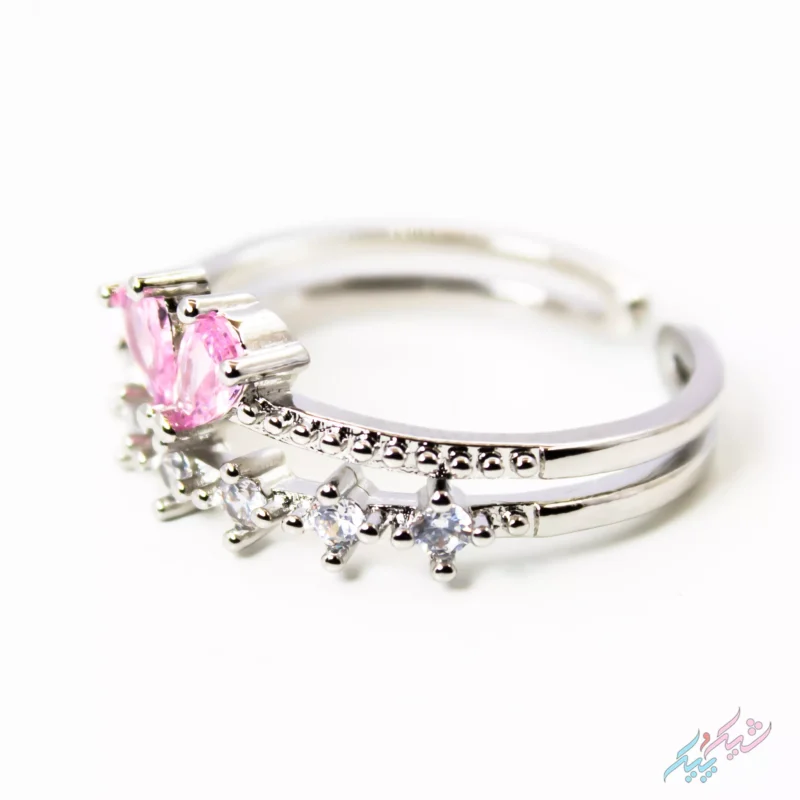 انگشتر تاج الماسی با نگین صورتی