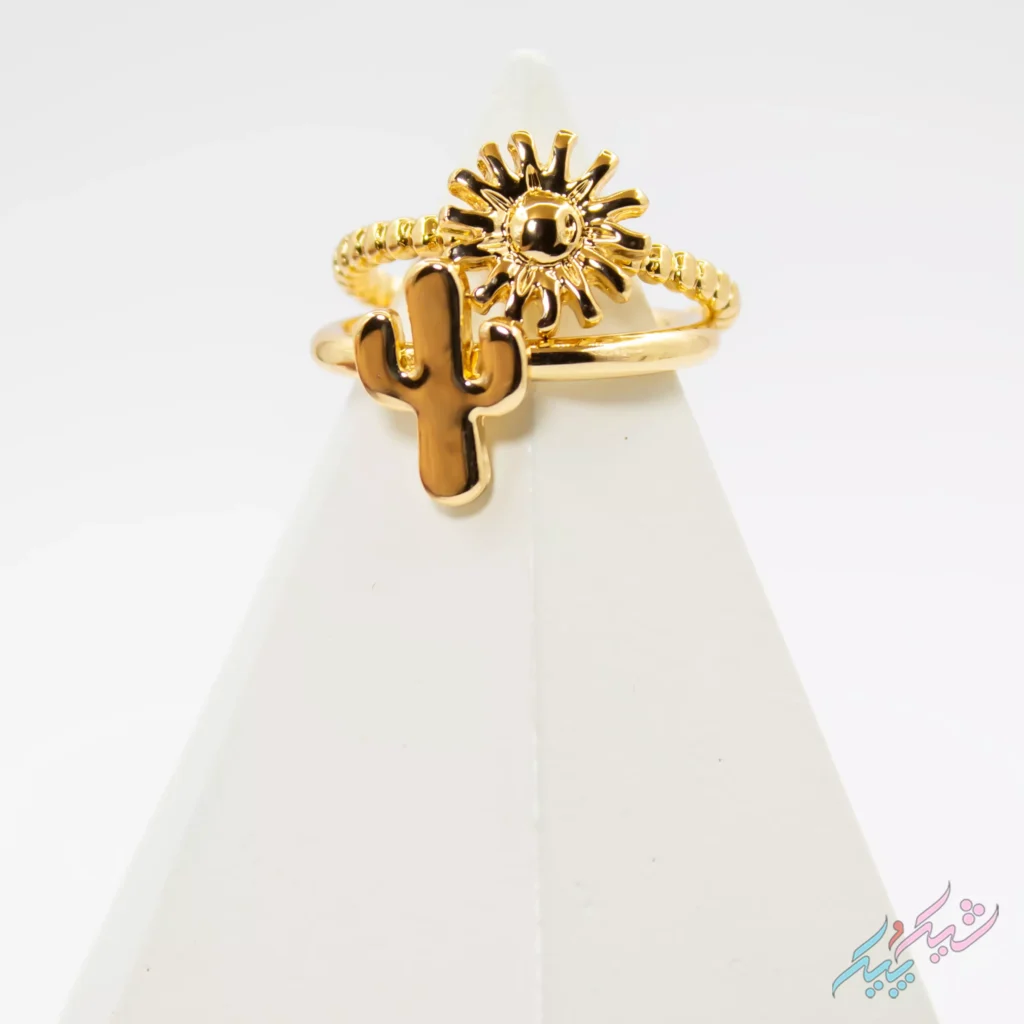 ست انگشتر طلایی فانتزی با طرح کاکتوس و خورشید