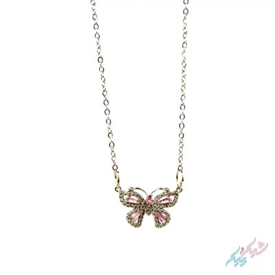 گردنبند پروانه‌ای با نگین‌های صورتی