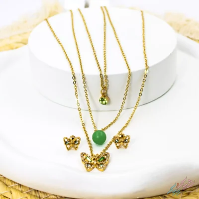 نیم ست گردنبند بدل سه لایه پروانه