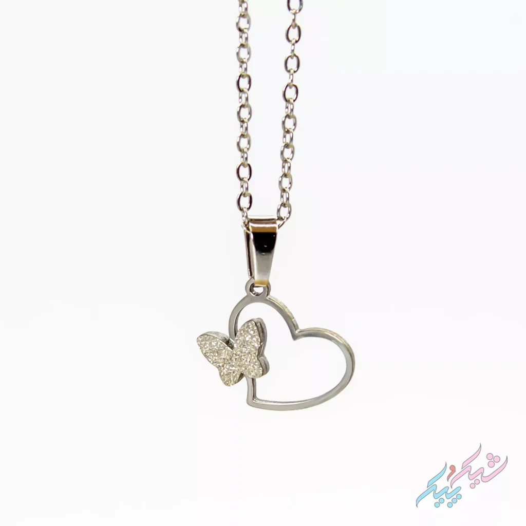 نیم ست گردنبند و گوشواره طرح قلب و پروانه