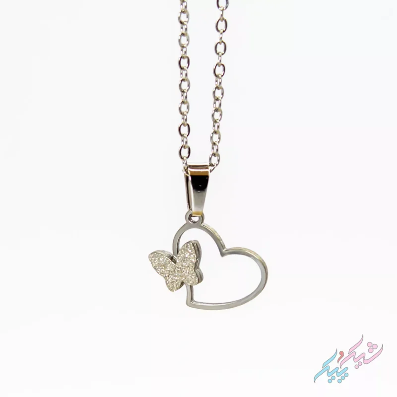 نیم ست گردنبند و گوشواره طرح قلب و پروانه