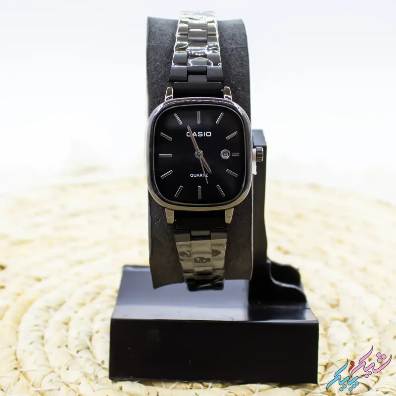 ساعت مچی زنانه کاسیو مدل اولد مانی با صفحه مشکی و بند استیل مشکی برند Casio