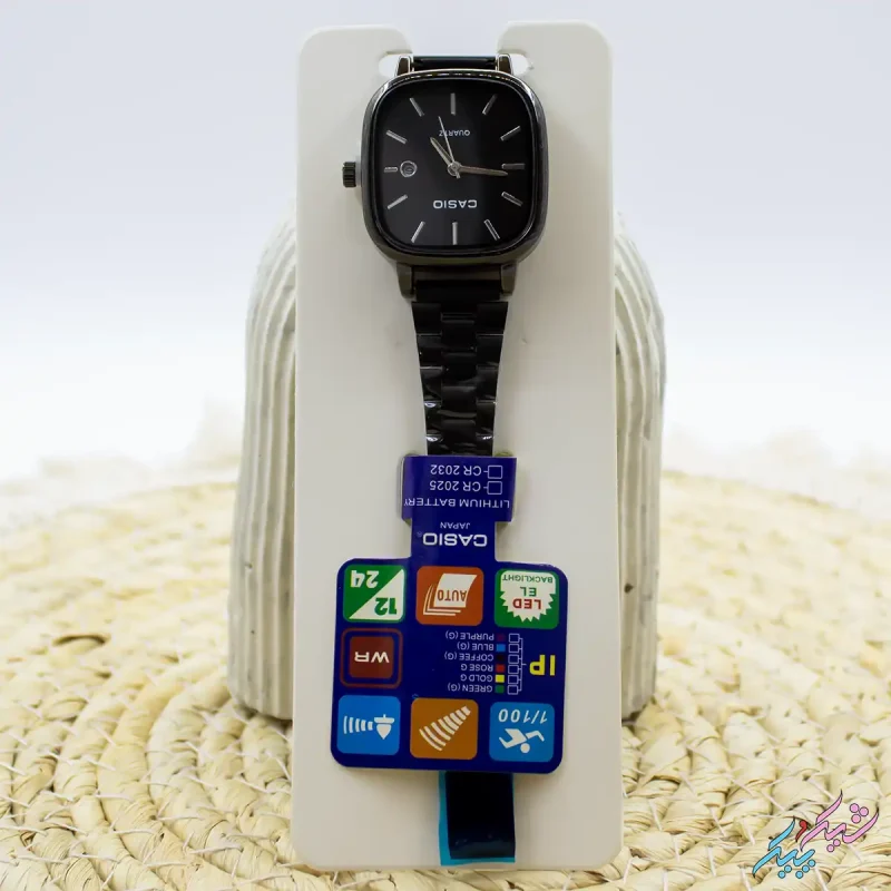 ساعت مچی زنانه کاسیو مدل اولد مانی با صفحه مشکی و بند استیل مشکی برند Casio