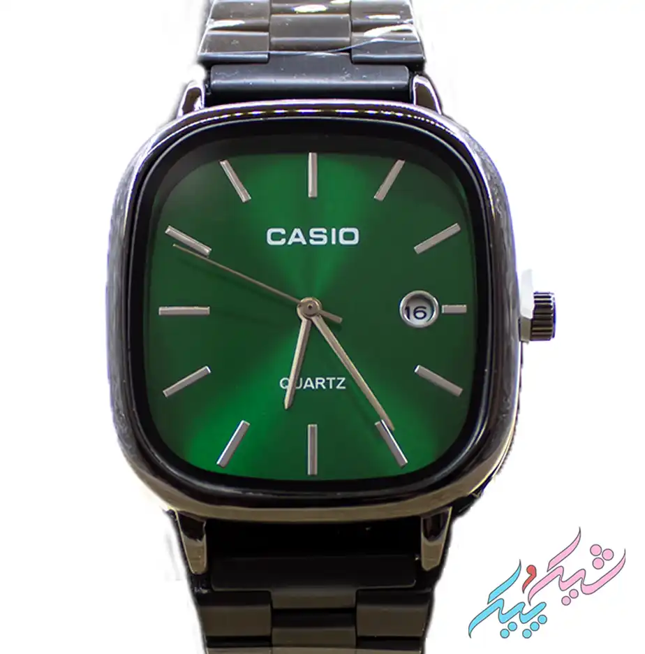 saat-green-1-2.webp ساعت مچی مردانه اولد مانی طرح کاسیو با صفحه سبز و بند استیل برند Casio