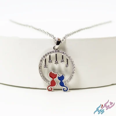 خرید گردنبند طرح گربه عاشقانه دخترانه