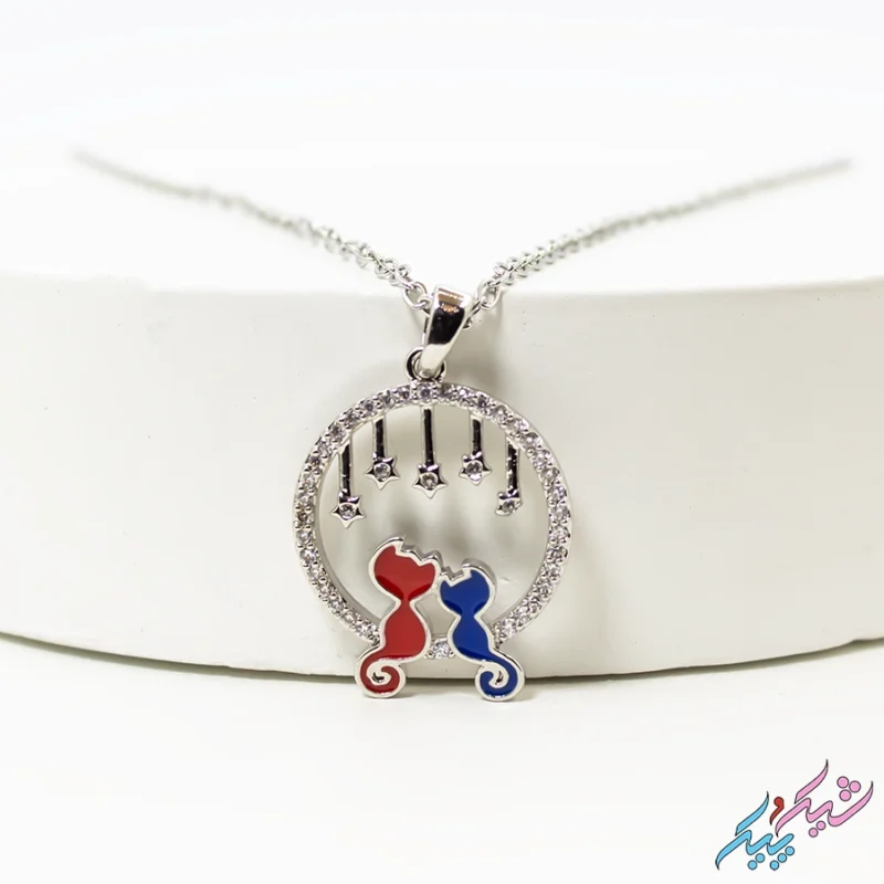 خرید گردنبند طرح گربه عاشقانه دخترانه