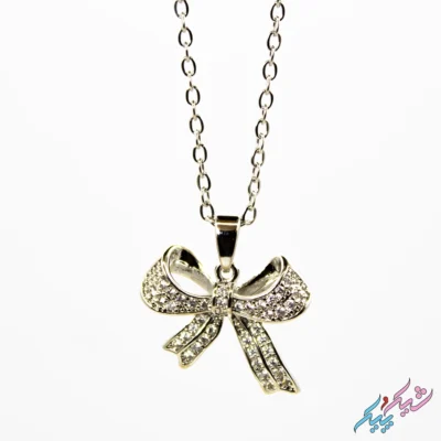 خرید گردنبند پاپیون نگین‌ دار استیل