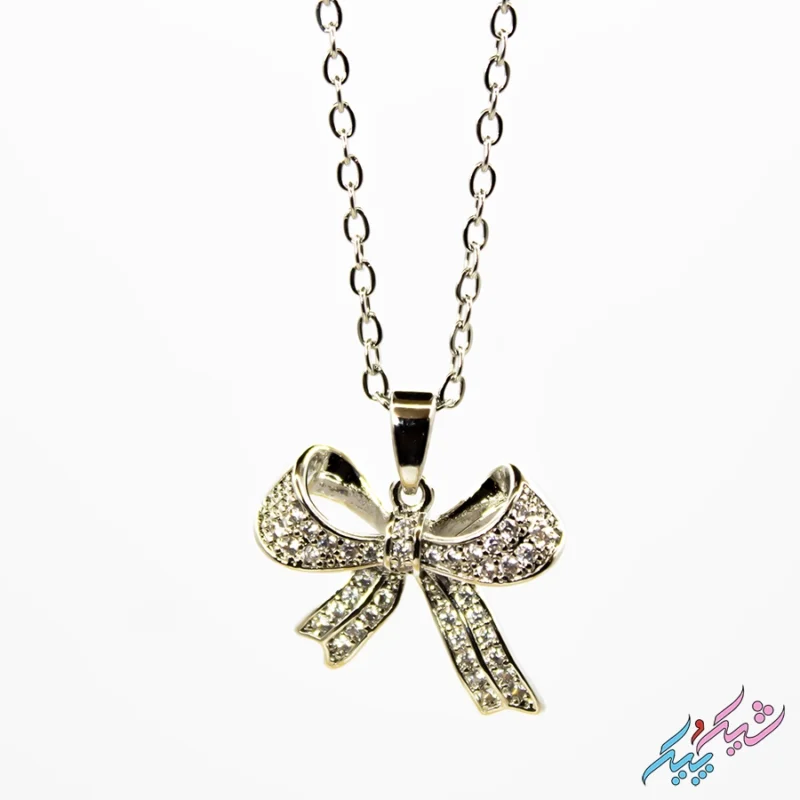 خرید گردنبند پاپیون نگین‌ دار استیل