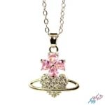 خرید گردنبند طرح سیاره و گل صورتی