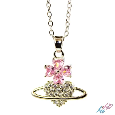 خرید گردنبند طرح سیاره و گل صورتی