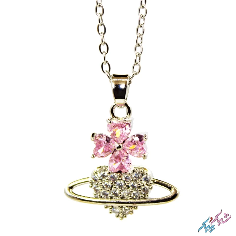 خرید گردنبند طرح سیاره و گل صورتی