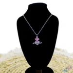 خرید گردنبند طرح سیاره و گل صورتی