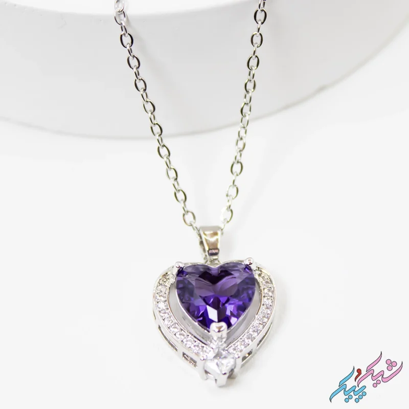 خرید گردنبند مدل قلب با نگین بنفش اتمی
