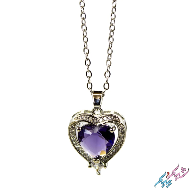 خرید گردنبند مدل قلب با نگین بنفش اتمی