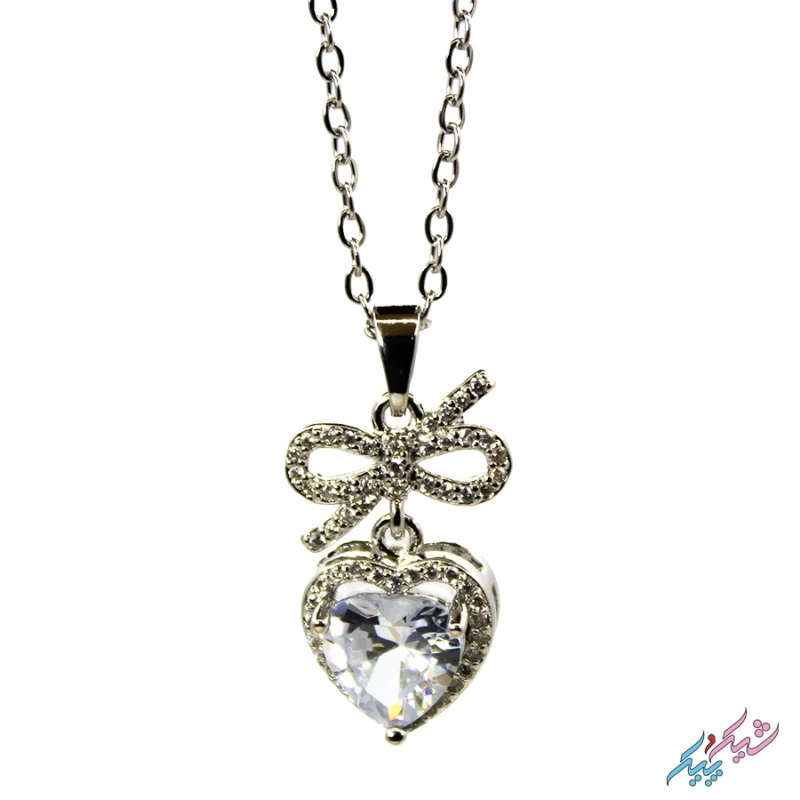 خرید گردنبند مدل قلب و پاپیون نگین اتمی