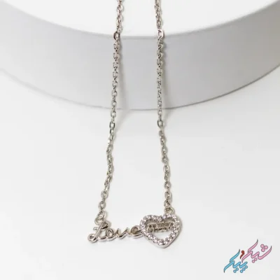 گردنبند نقره ۹۲۵ طرح Love mam نگین‌دار
