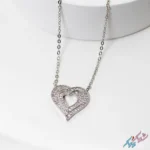 گردنبند نقره ۹۲۵ طرح قلب در قلب فول نگین