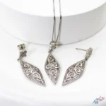 نیم ست نقره ۹۲۵ طرح لوزی (Rhodium Plated) | لوکس، نگین‌دار و آبکاری رادیوم