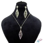 نیم ست نقره ۹۲۵ طرح لوزی (Rhodium Plated) | لوکس، نگین‌دار و آبکاری رادیوم